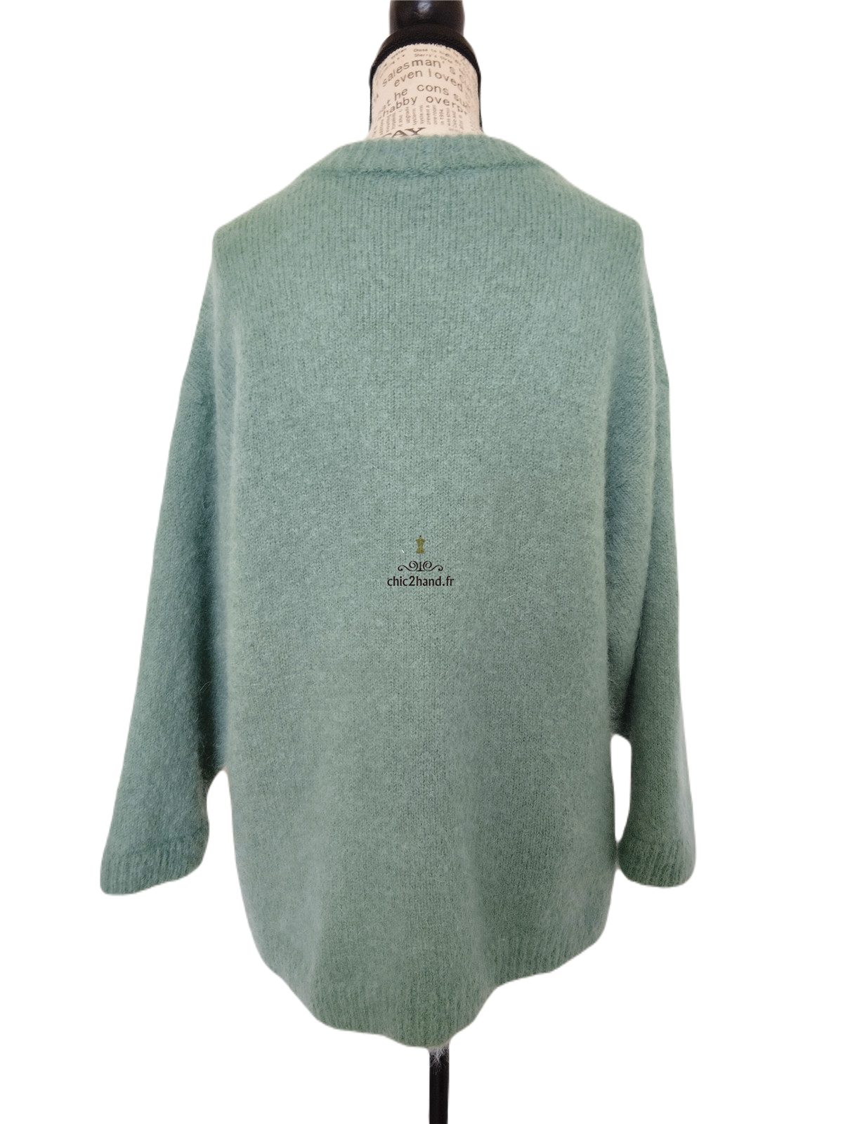 Gilet cardigan oversize 53% mohair American Vintage pino19D S vert d'eau NEUF – Image 9