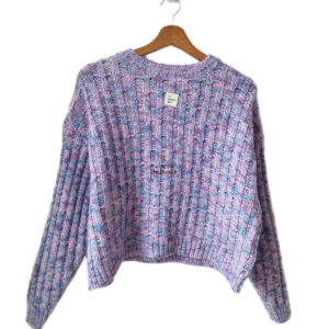 Pull oversize poilu doudou 50% laine alpaga American Vintage poy18a M L violet chiné NEUF