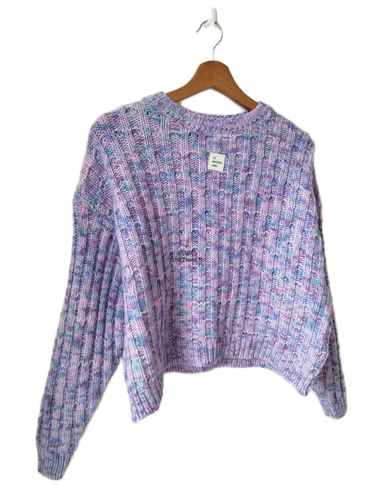 Pull oversize poilu doudou 50% laine alpaga American Vintage poy18a XS S violet chiné NEUF – Image 7