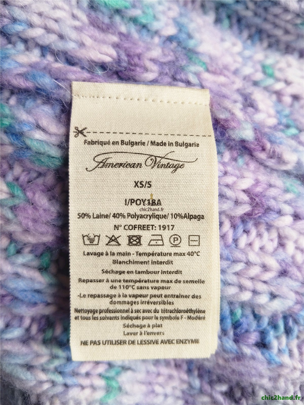 Pull oversize poilu doudou 50% laine alpaga American Vintage poy18a XS S violet chiné NEUF – Image 11