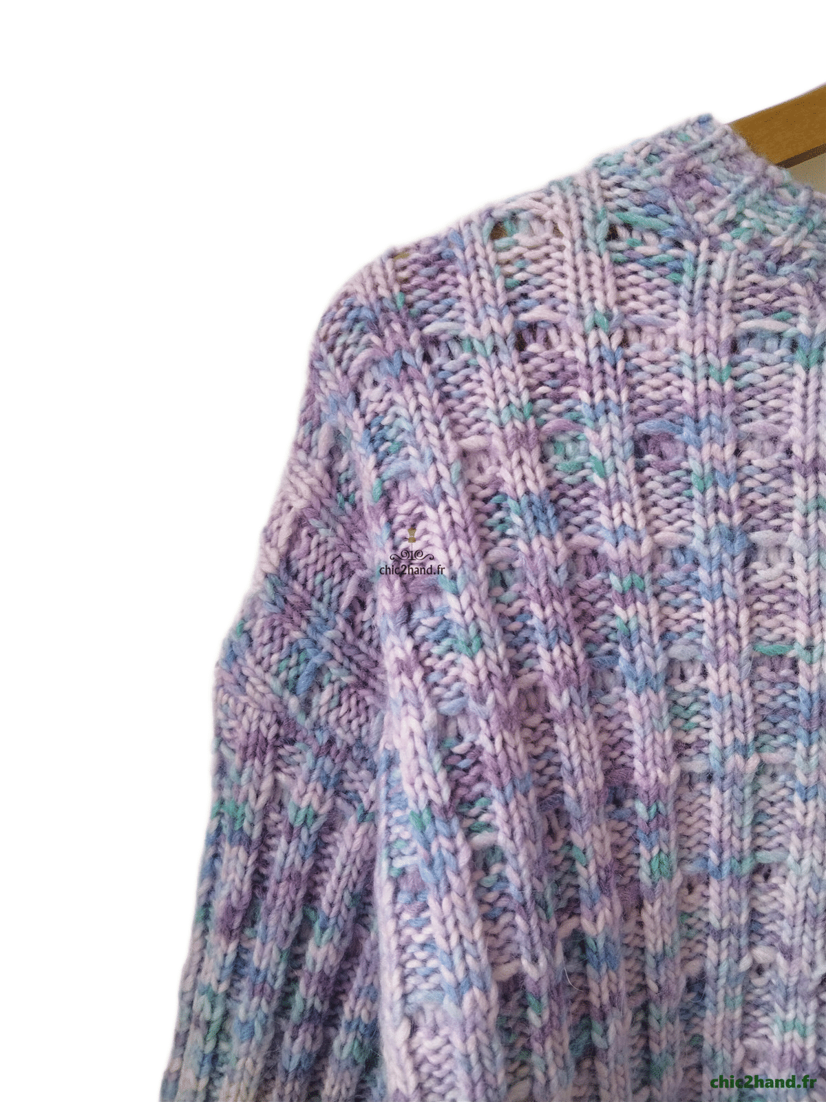 Pull oversize poilu doudou 50% laine alpaga American Vintage poy18a XS S violet chiné NEUF – Image 8