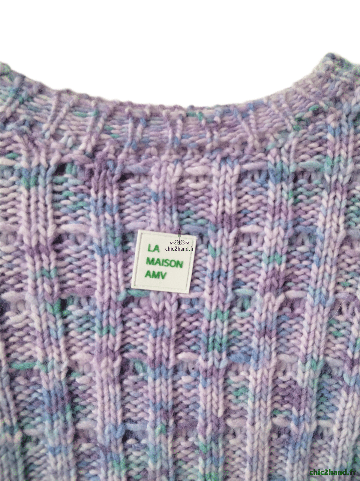 Pull oversize poilu doudou 50% laine alpaga American Vintage poy18a XS S violet chiné NEUF – Image 9