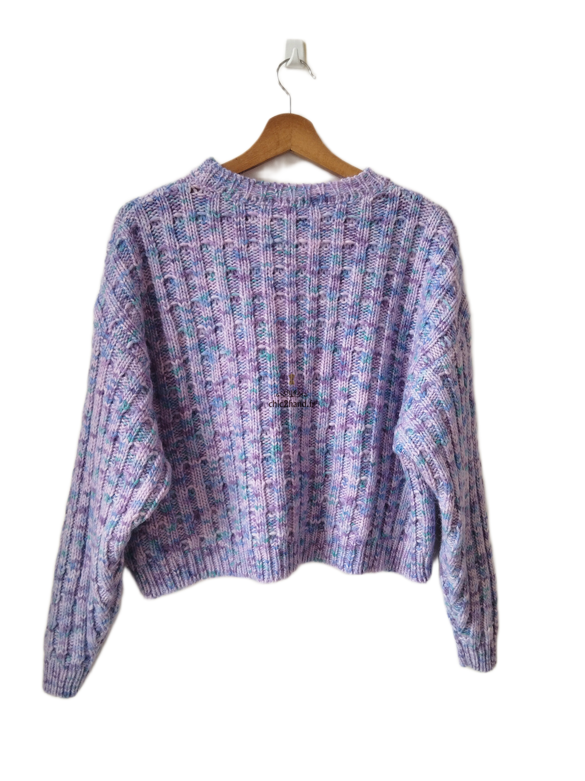 Pull oversize poilu doudou 50% laine alpaga American Vintage poy18a XS S violet chiné NEUF – Image 2