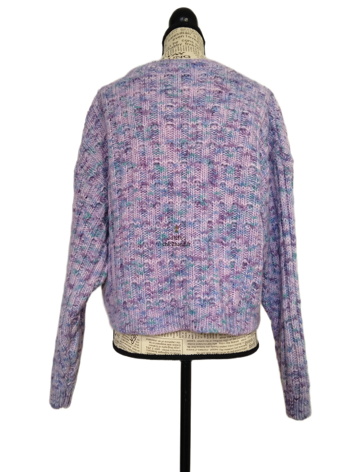 Pull oversize poilu doudou 50% laine alpaga American Vintage poy18a XS S violet chiné NEUF – Image 3
