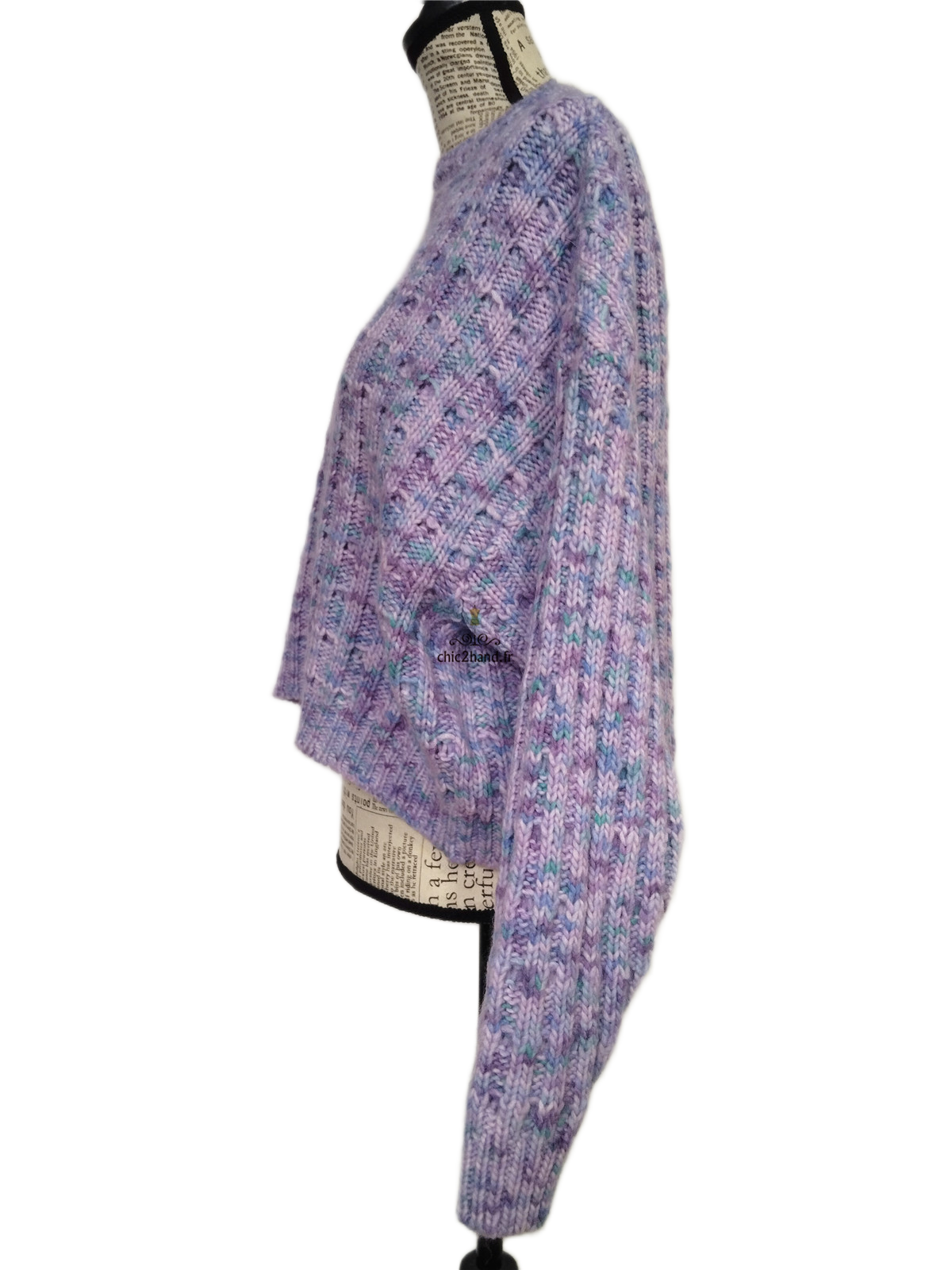 Pull oversize poilu doudou 50% laine alpaga American Vintage poy18a XS S violet chiné NEUF – Image 4