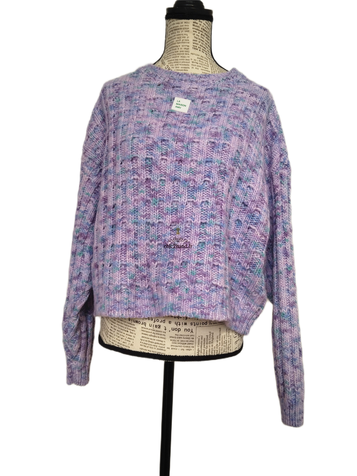 Pull oversize poilu doudou 50% laine alpaga American Vintage poy18a XS S violet chiné NEUF – Image 5