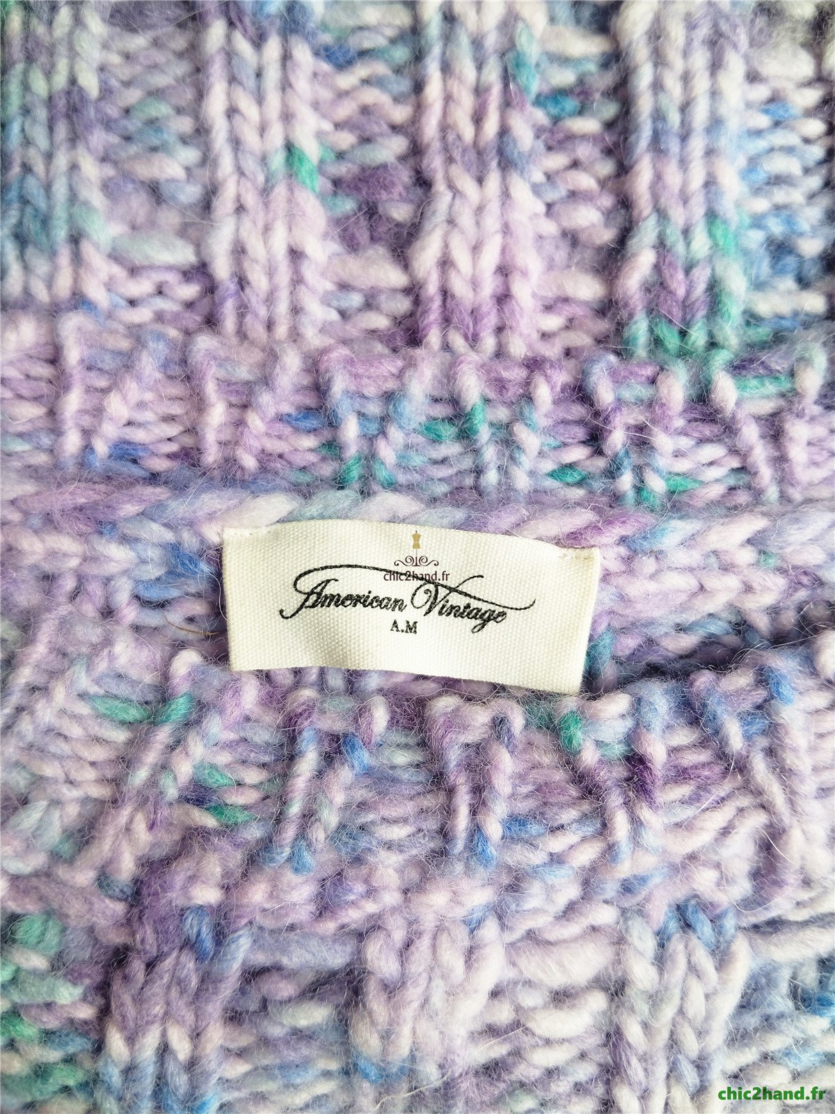Pull oversize poilu doudou 50% laine alpaga American Vintage poy18a XS S violet chiné NEUF – Image 13