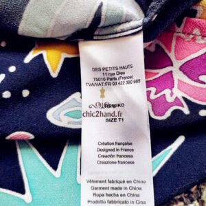 Robe droite manches 3/4 Des Petits Hauts remiko S T1 TBE bleu nuit motif multicolore