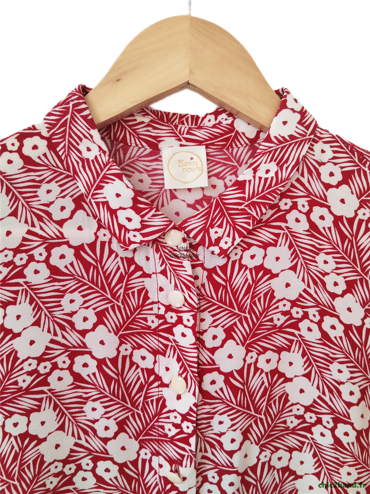 Robe manches ballons Des Petits Hauts evazel S T1 blanc fleuri rouge NEUF – Image 5