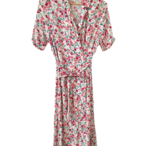 Robe longue porfeuille Des Petits Hauts enoline S T0 blanc fleuri rose NEUF