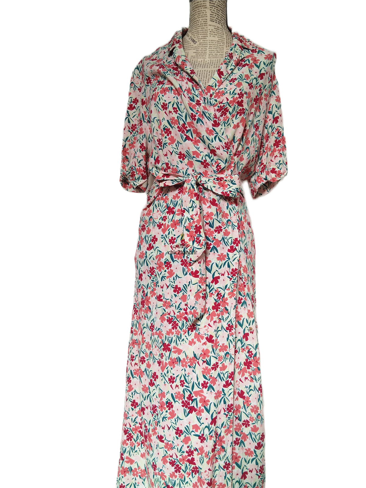 Robe longue porfeuille Des Petits Hauts enoline S T0 blanc fleuri rose NEUF – Image 7