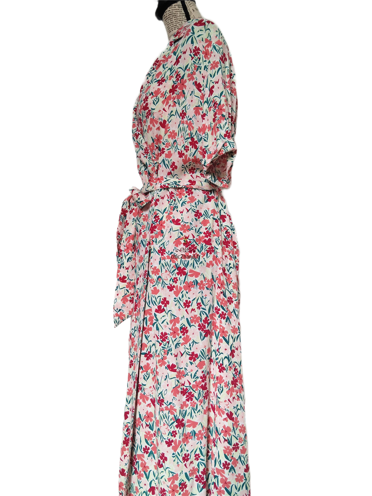 Robe longue porfeuille Des Petits Hauts enoline S T0 blanc fleuri rose NEUF – Image 9