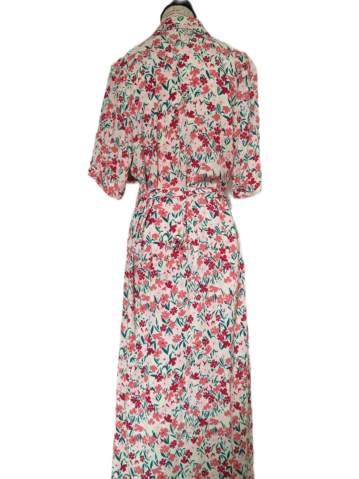 Robe longue porfeuille Des Petits Hauts enoline S T0 blanc fleuri rose NEUF – Image 10
