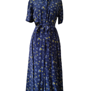 Robe longue 100% pure soie Comptoir des Cotonniers bleu marine et fleuri  M flashback