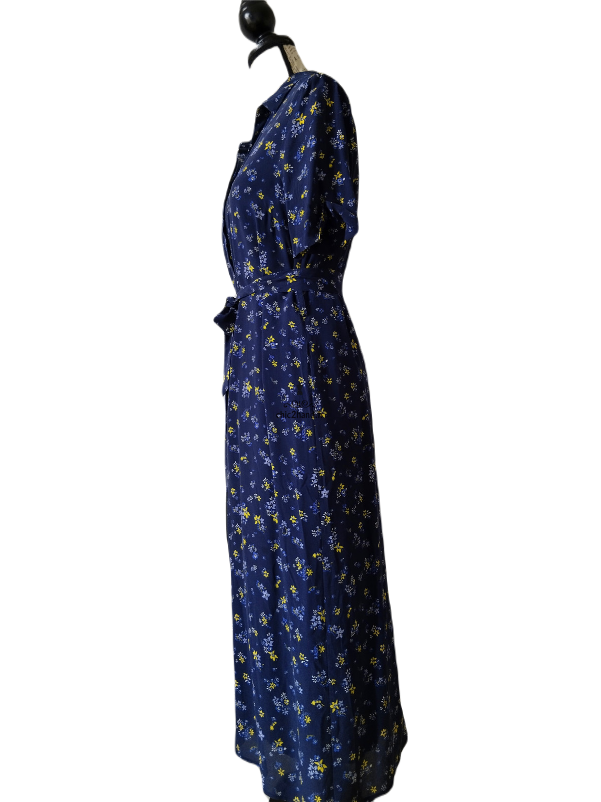 Robe longue 100% pure soie Comptoir des Cotonniers bleu marine et fleuri M flashback – Image 3