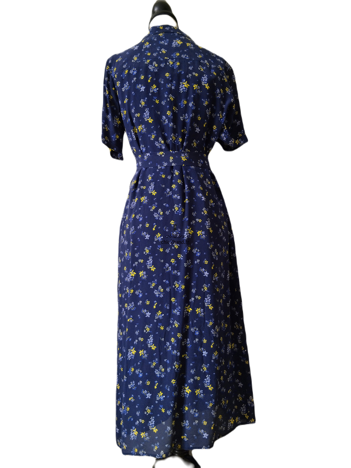 Robe longue 100% pure soie Comptoir des Cotonniers bleu marine et fleuri M flashback – Image 4