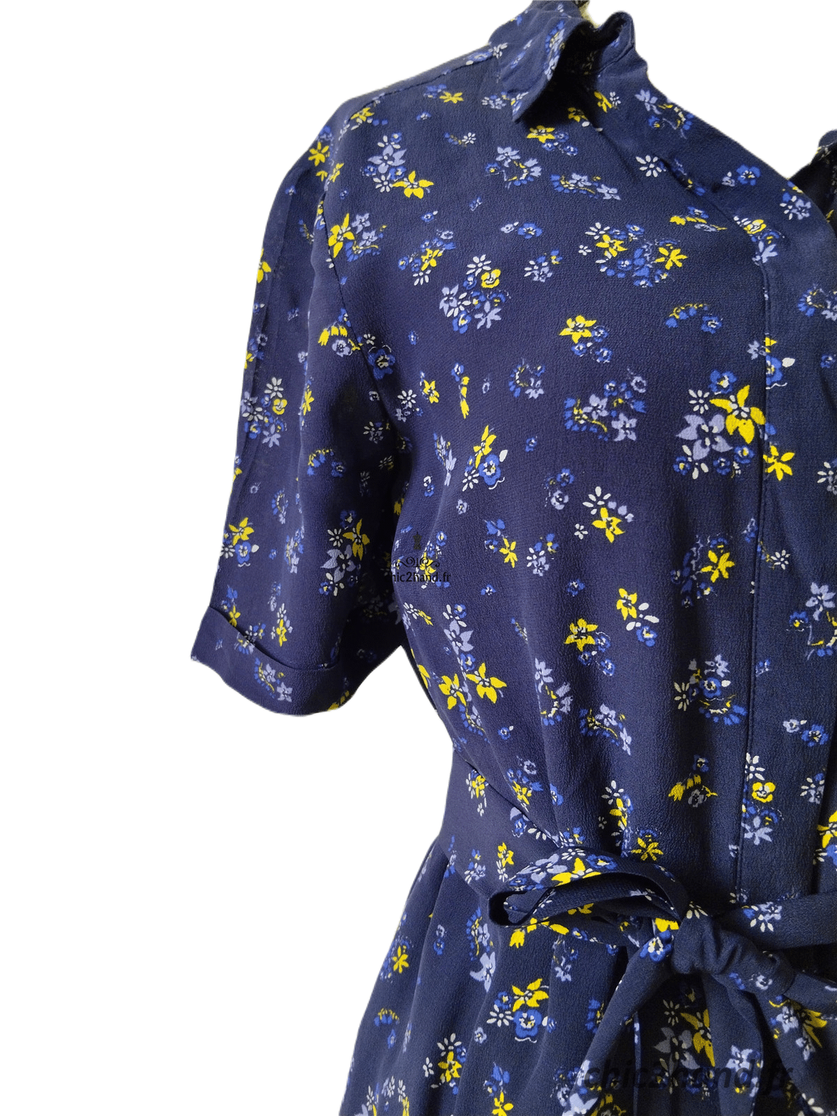 Robe longue 100% pure soie Comptoir des Cotonniers bleu marine et fleuri M flashback – Image 5