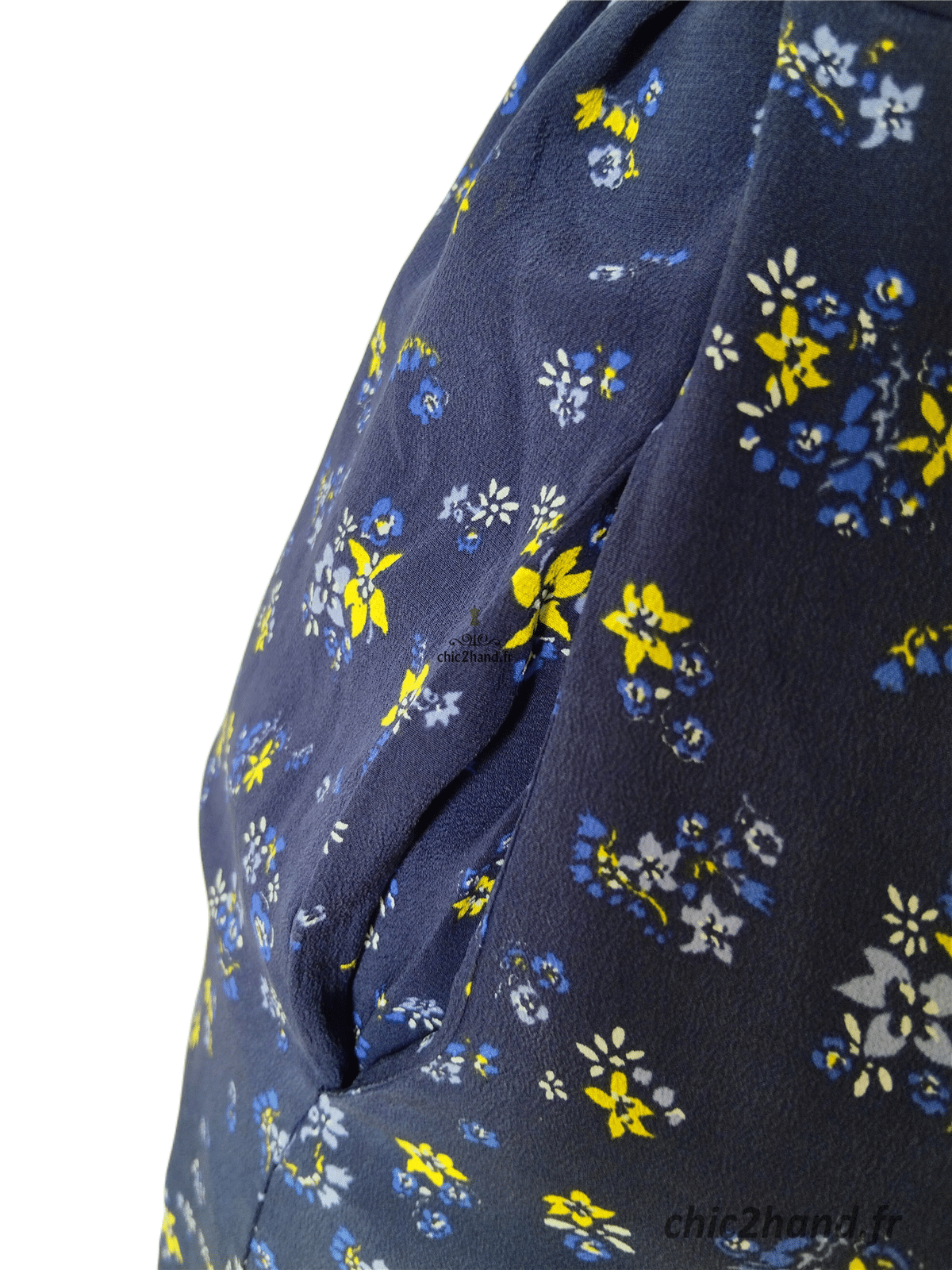 Robe longue 100% pure soie Comptoir des Cotonniers bleu marine et fleuri M flashback – Image 6