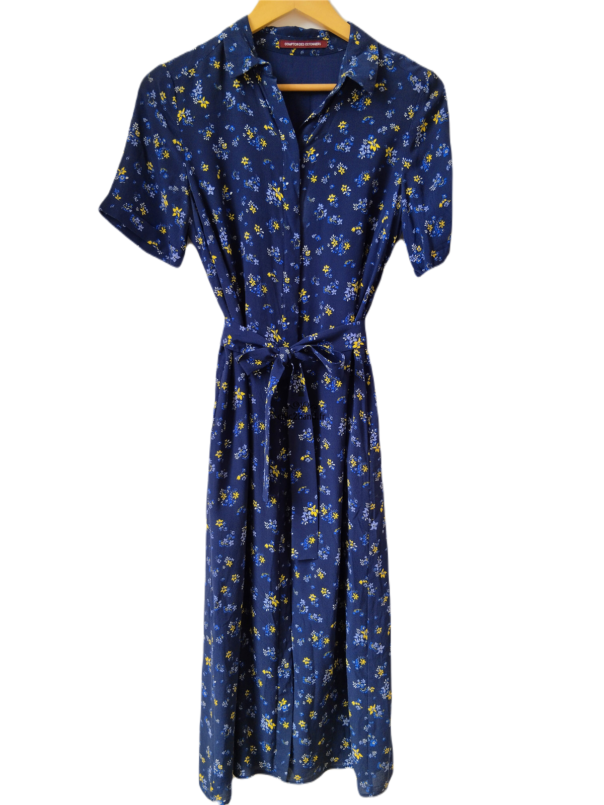 Robe longue 100% pure soie Comptoir des Cotonniers bleu marine et fleuri M flashback – Image 7