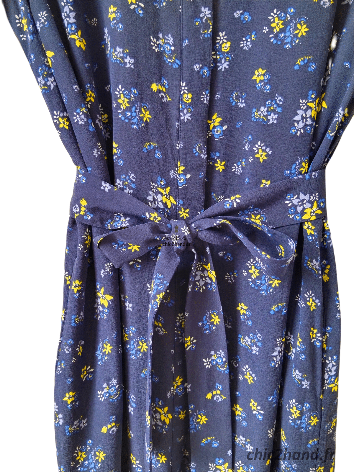 Robe longue 100% pure soie Comptoir des Cotonniers bleu marine et fleuri M flashback – Image 8