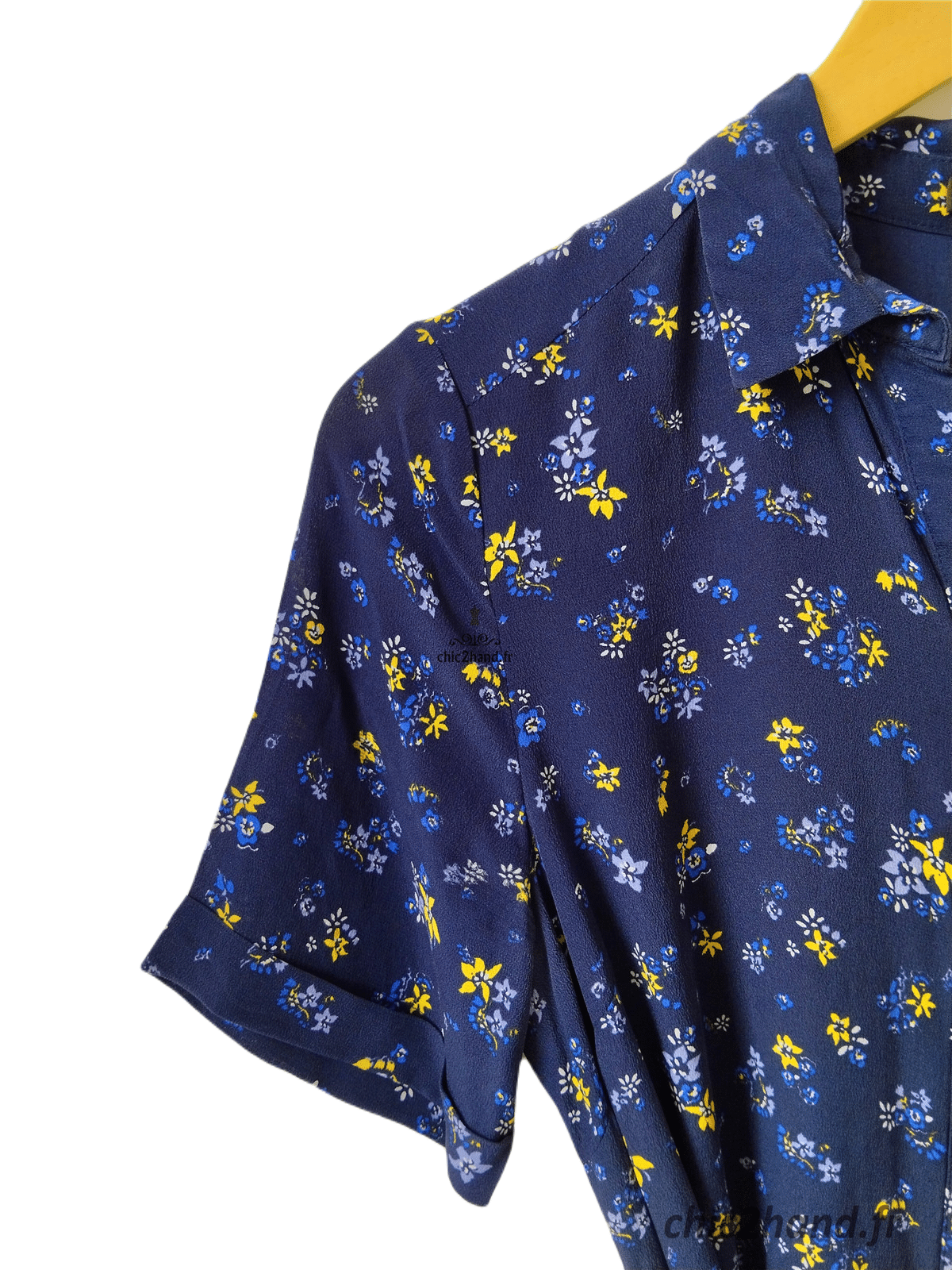 Robe longue 100% pure soie Comptoir des Cotonniers bleu marine et fleuri M flashback – Image 9