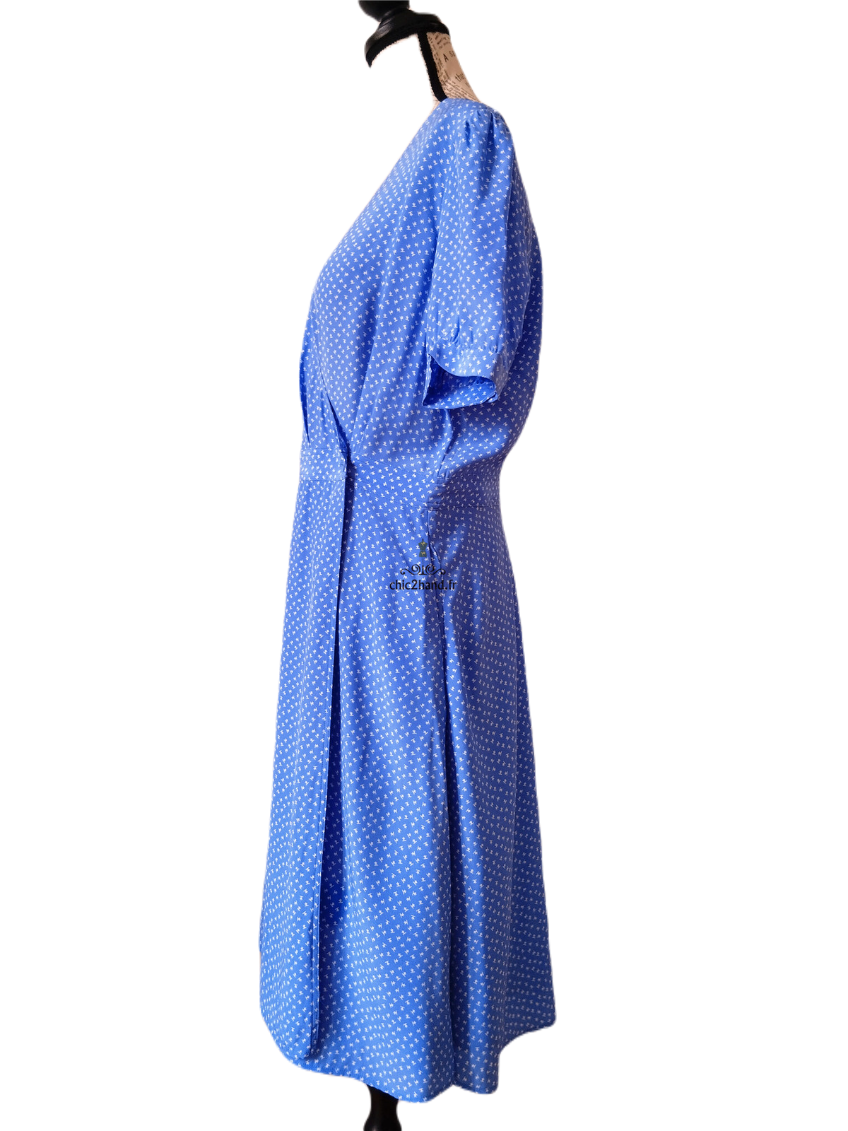 Robe portefeuille 100% pure soie col V Comptoir des Cotonniers bleu ciel pois blanc M NEUF leanie – Image 8
