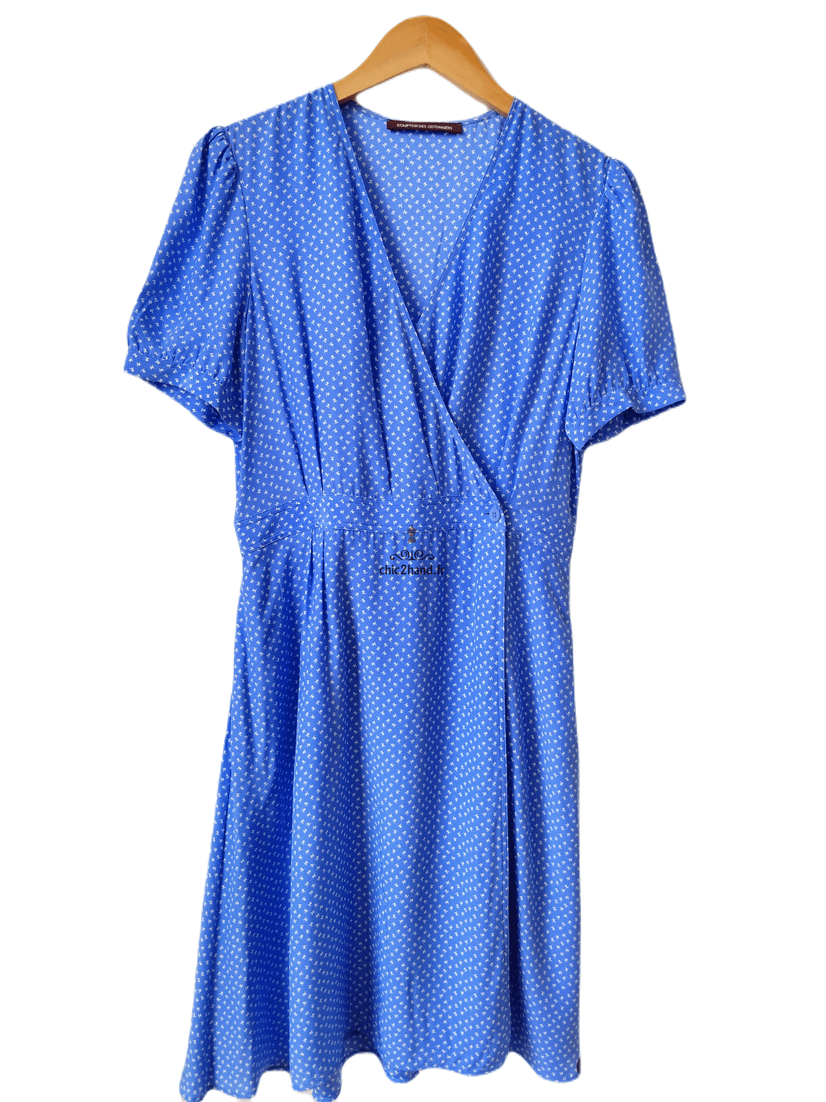 Robe portefeuille 100% pure soie col V Comptoir des Cotonniers bleu ciel pois blanc M NEUF leanie – Image 4