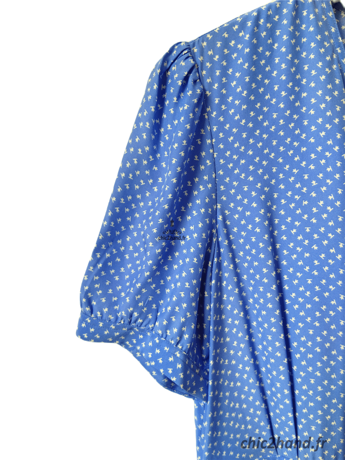 Robe portefeuille 100% pure soie col V Comptoir des Cotonniers bleu ciel pois blanc M NEUF leanie – Image 5