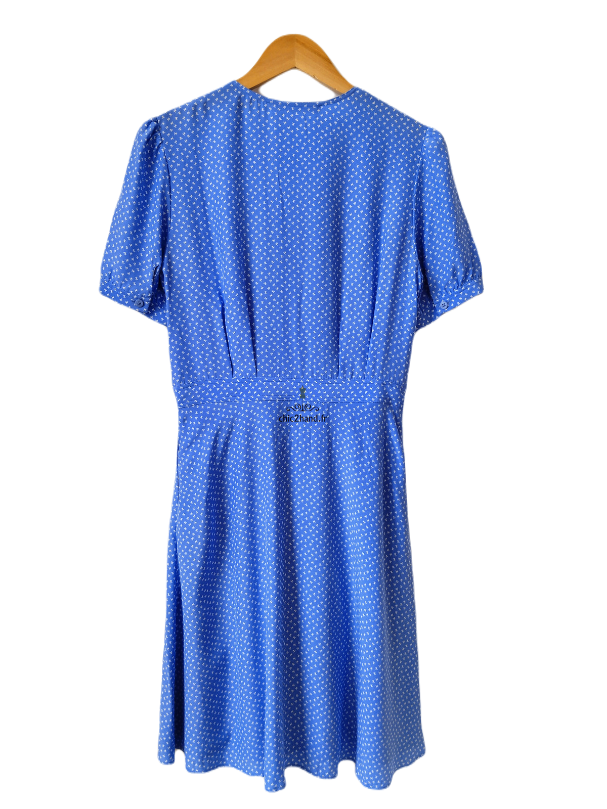 Robe portefeuille 100% pure soie col V Comptoir des Cotonniers bleu ciel pois blanc M NEUF leanie – Image 6