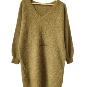 Pull oversize long  laine doudou American Vintage very14A XS S vert brun NEUF