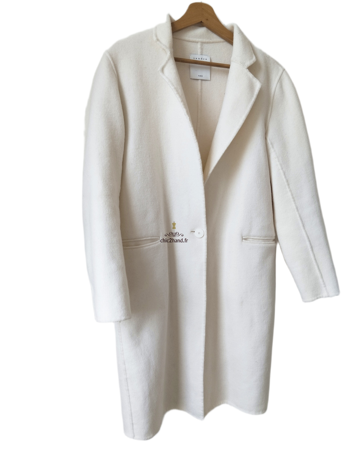 Manteau 82% laine droite Sandro blanc FR36 S TBE – Image 3
