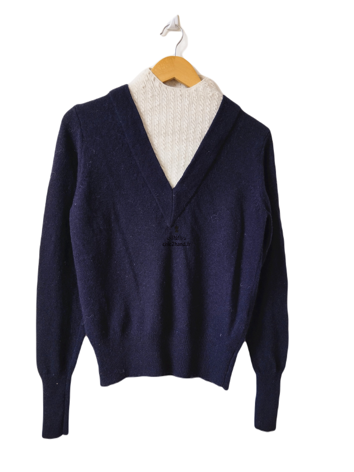 Pull épais doudou col montant mohair Sandro T1 bleu marine blanc excellent état