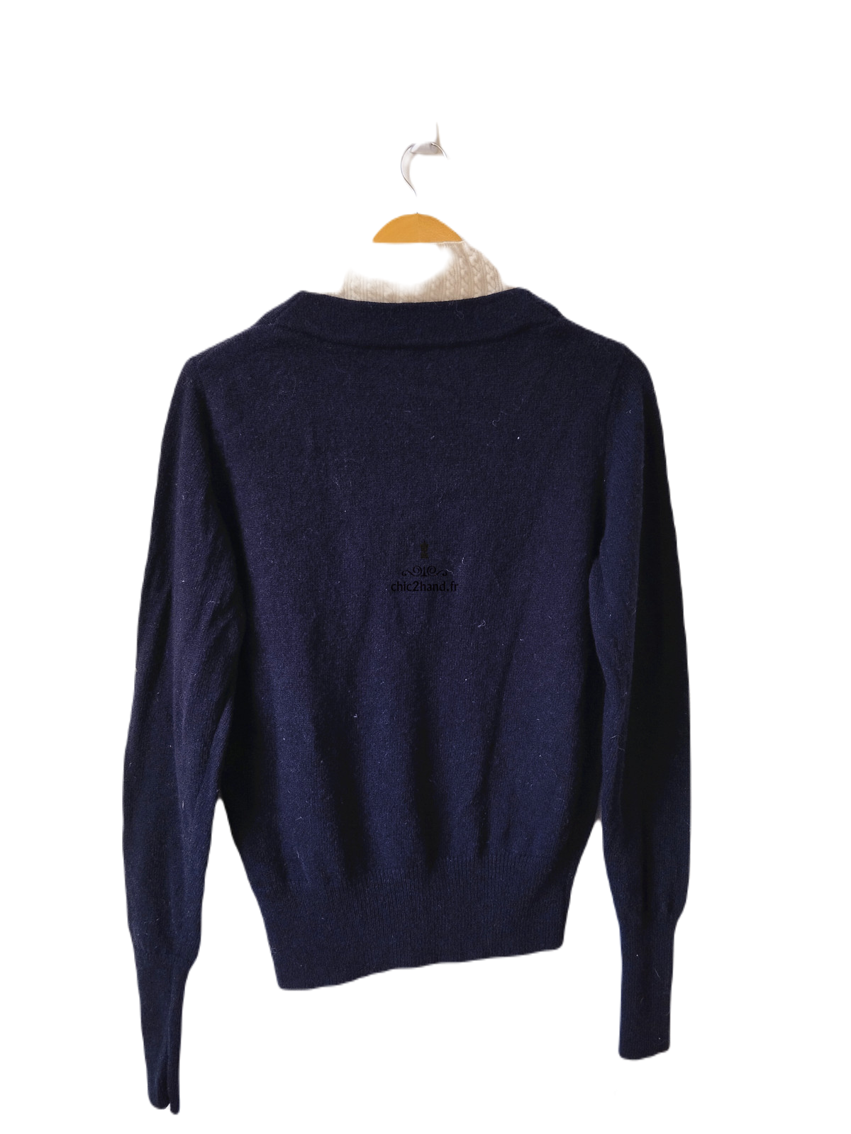 Pull épais doudou col montant mohair Sandro T1 bleu marine blanc excellent état – Image 4