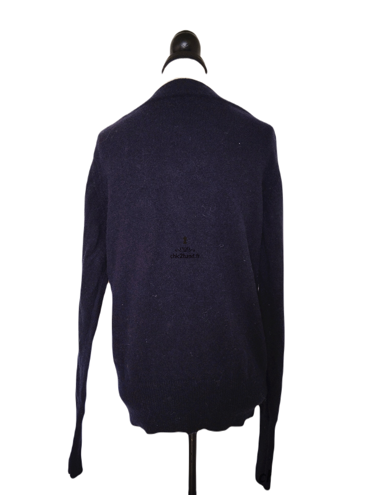 Pull épais doudou col montant mohair Sandro T1 bleu marine blanc excellent état – Image 5