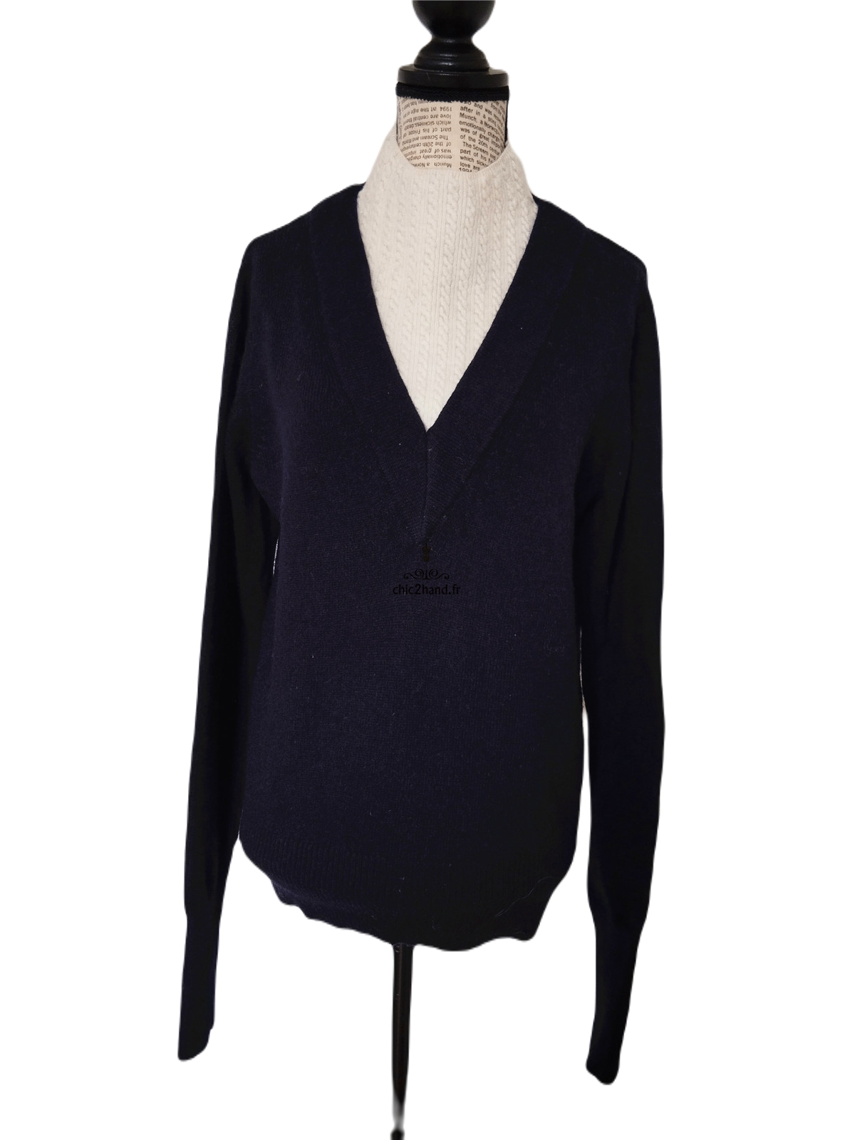 Pull épais doudou col montant mohair Sandro T1 bleu marine blanc excellent état – Image 7