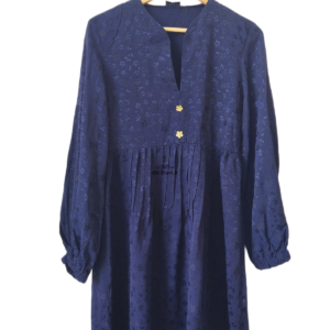 Robe manches longues mi longue évasée Sandro FR38 M bleu nuit fleuri NEUF