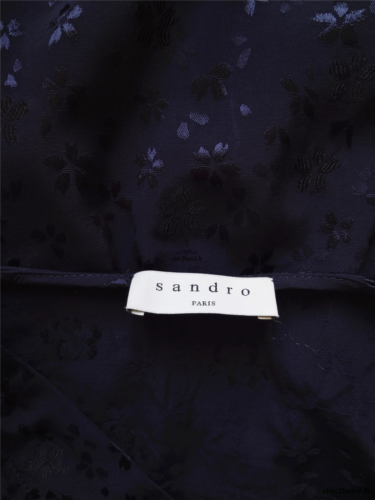 Robe manches longues mi longue évasée Sandro FR38 M bleu nuit fleuri NEUF – Image 14