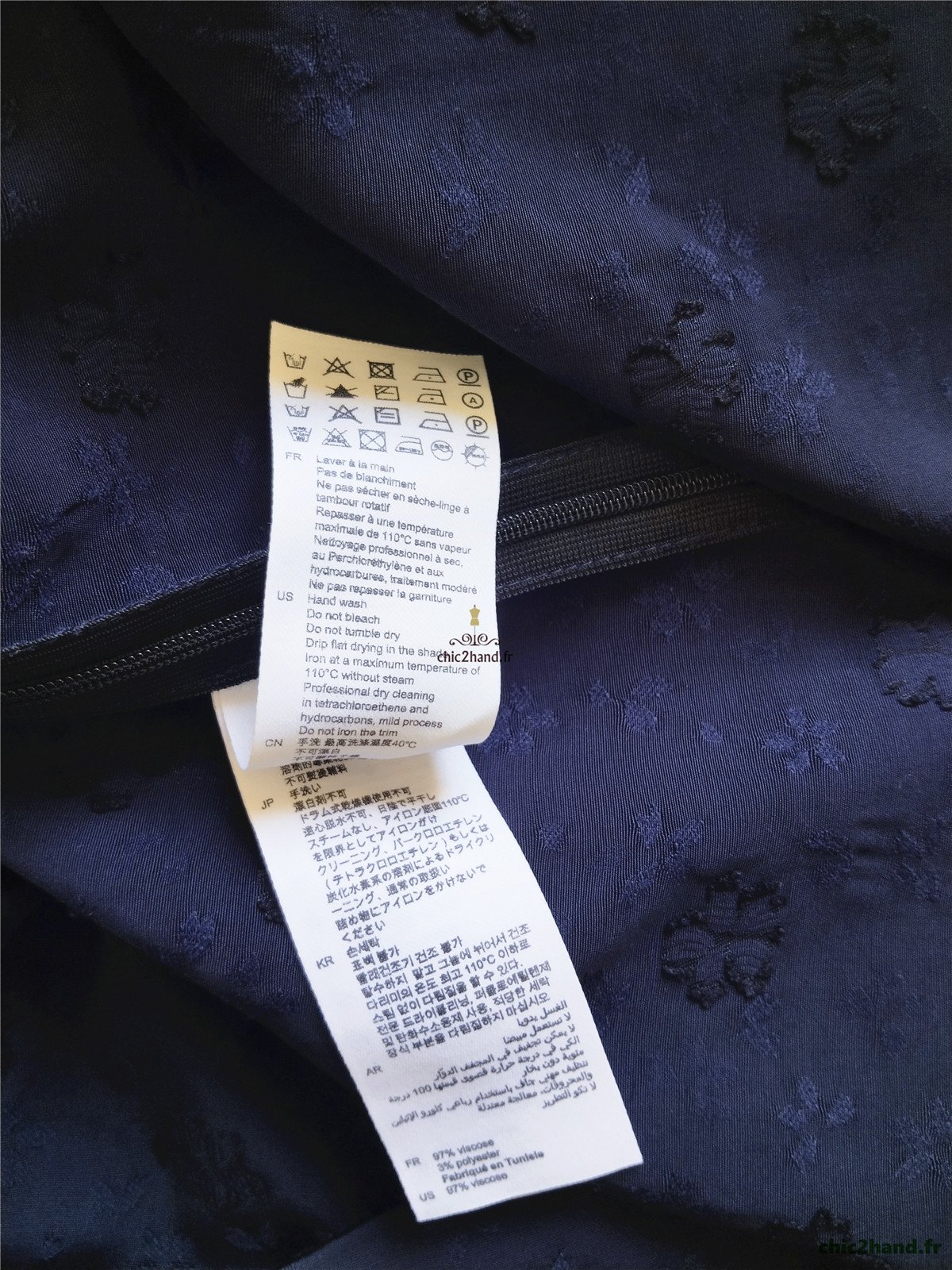 Robe manches longues mi longue évasée Sandro FR38 M bleu nuit fleuri NEUF – Image 11