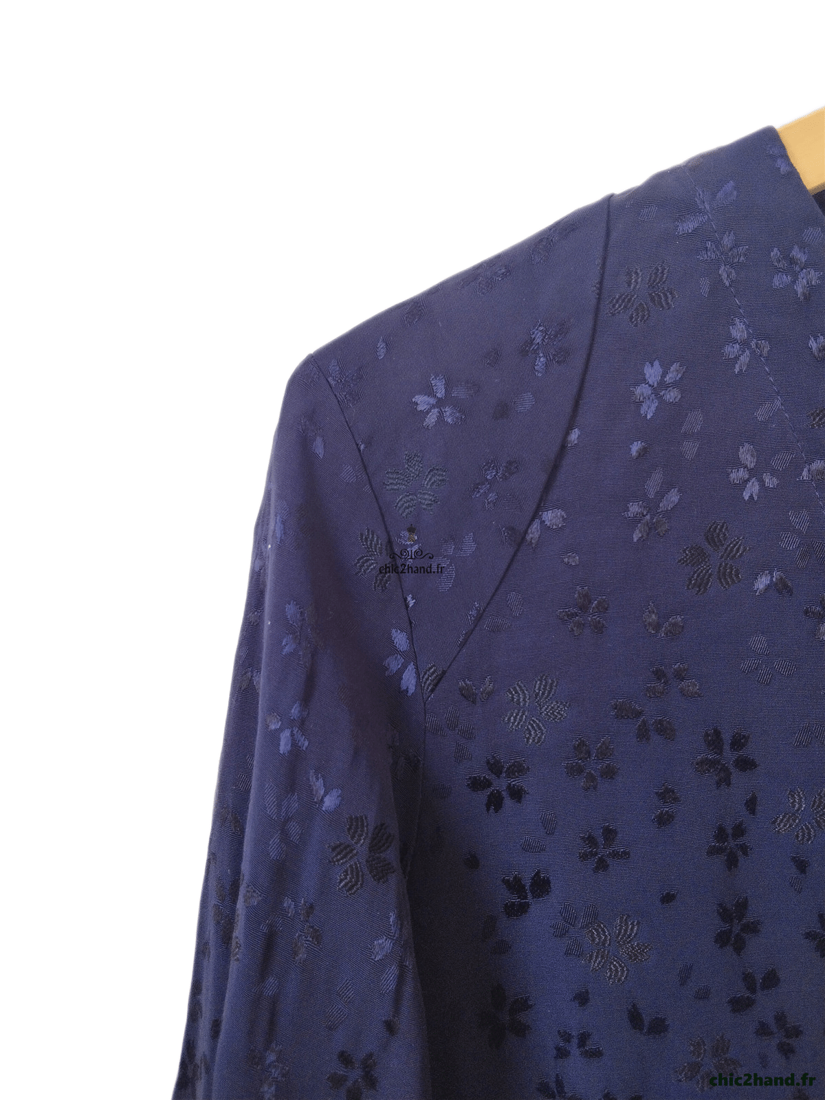 Robe manches longues mi longue évasée Sandro FR38 M bleu nuit fleuri NEUF – Image 4