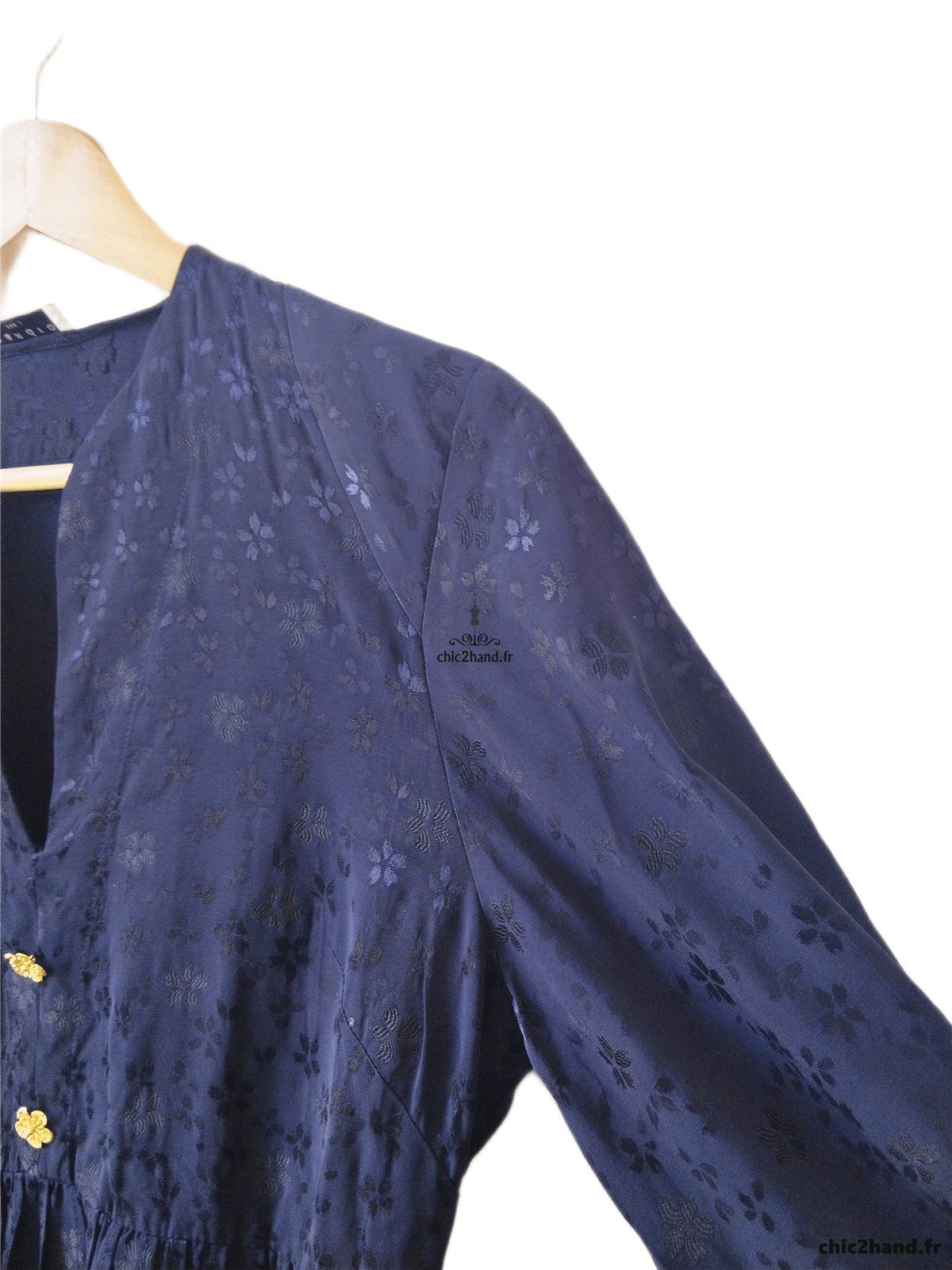 Robe manches longues mi longue évasée Sandro FR38 M bleu nuit fleuri NEUF – Image 5