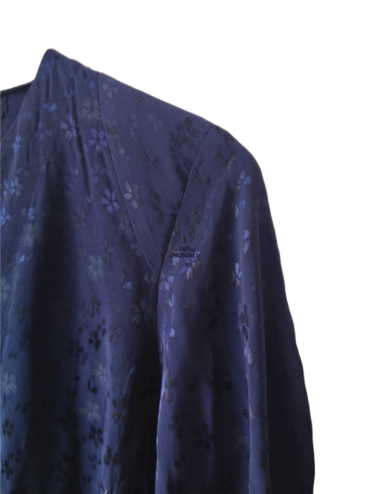 Robe manches longues mi longue évasée Sandro FR38 M bleu nuit fleuri NEUF – Image 6