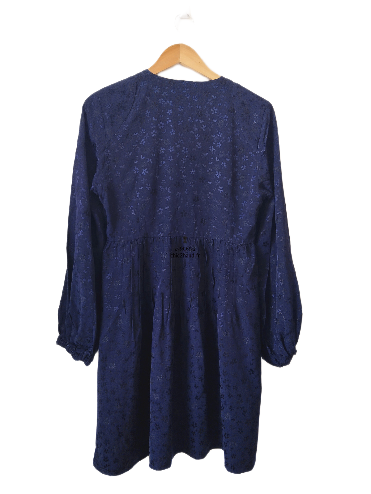 Robe manches longues mi longue évasée Sandro FR38 M bleu nuit fleuri NEUF – Image 7