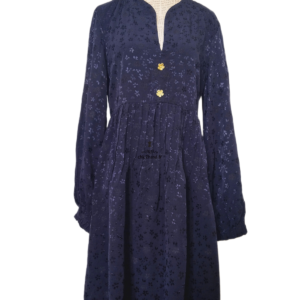 Robe manches longues mi longue évasée Sandro FR38 M bleu nuit fleuri NEUF