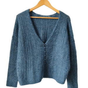 Gilet épais doudou ajouré 64% laine kid mohair Sézane Lison M vert NEUF