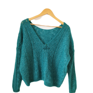 Gilet épais doudou ajouré 64% laine kid mohair Sézane XS vert NEUF
