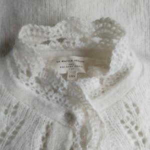 Gilet épais doudou ajouré 66% laine kid mohair Sézane XXS blanc crème TBE