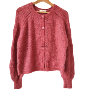 Gilet cardigan ajouré laine kid mohair Sézane S rose Excellent état