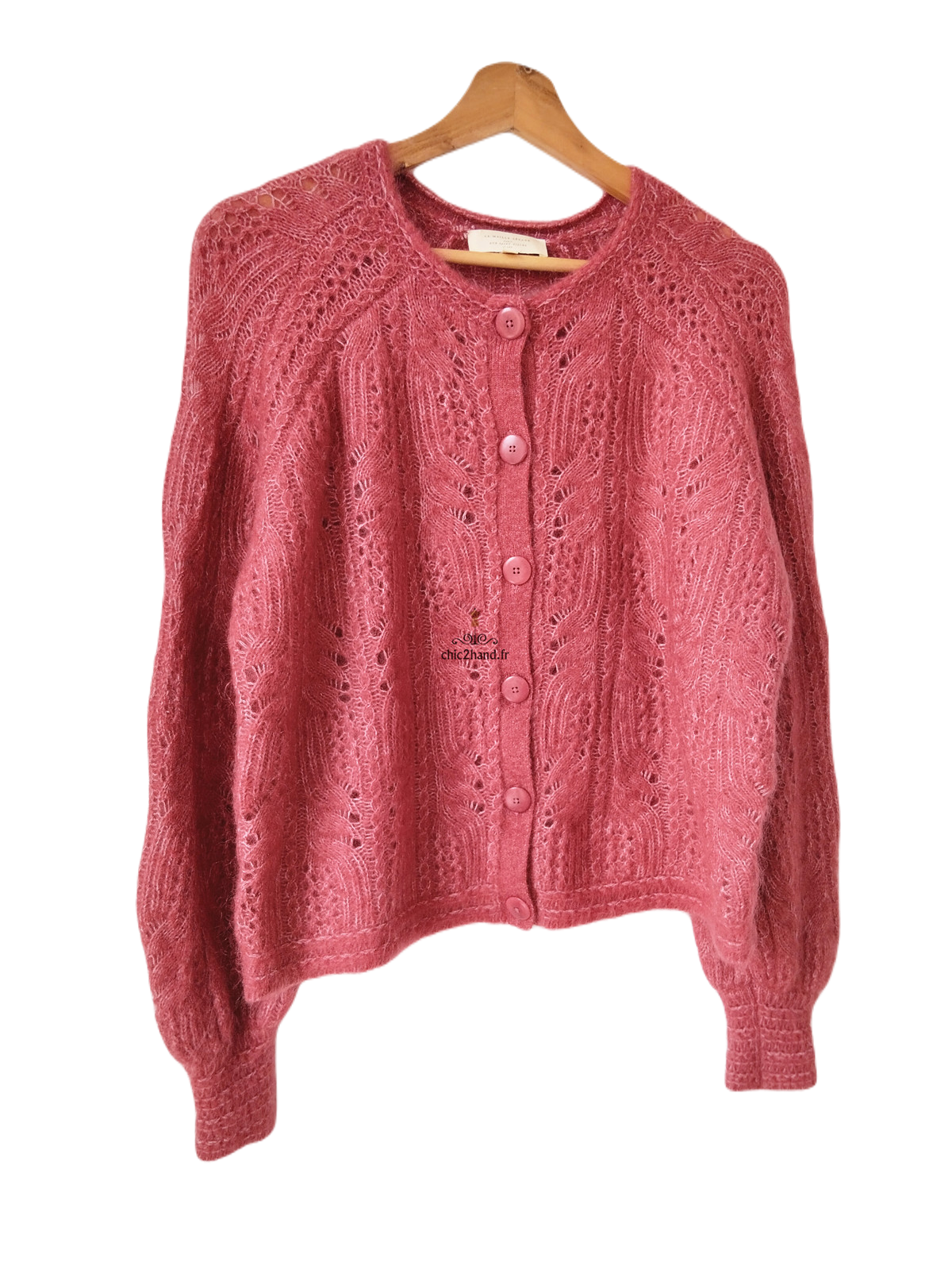 Gilet cardigan ajouré laine kid mohair Sézane S rose NEUF – Image 3