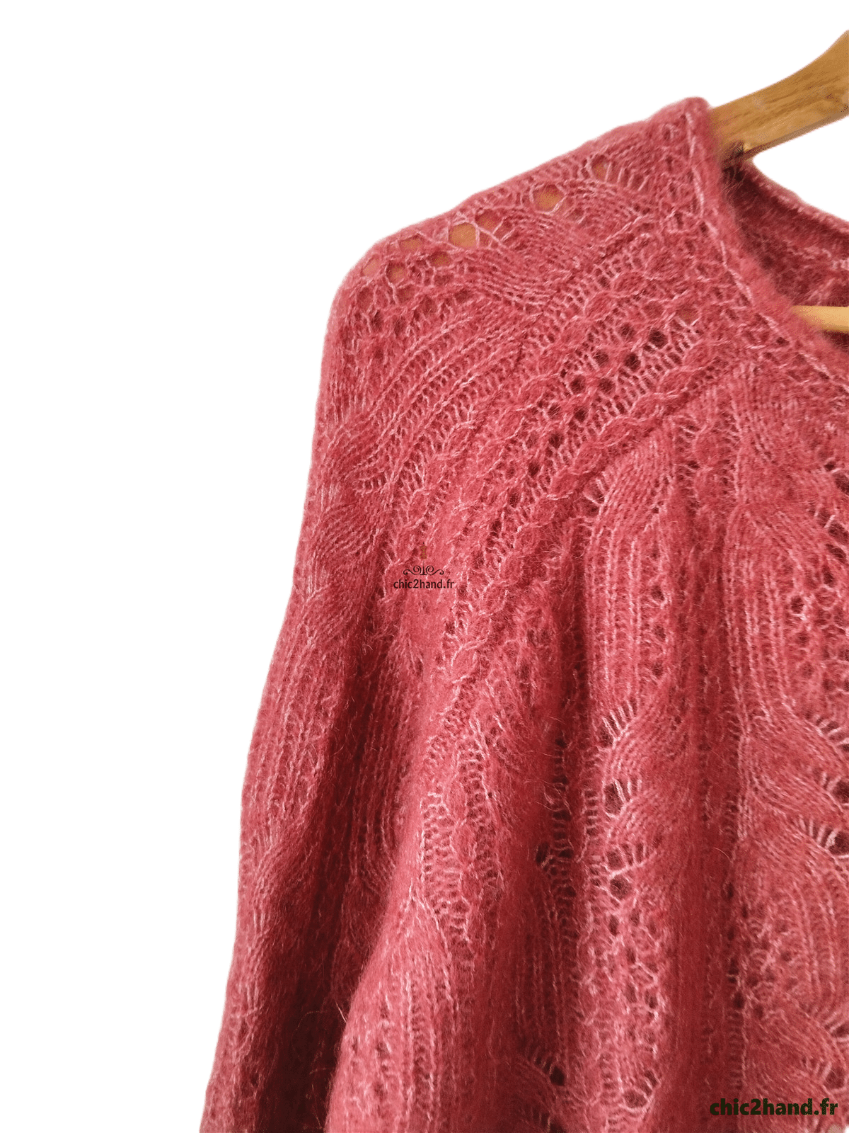 Gilet cardigan ajouré laine kid mohair Sézane S rose NEUF – Image 4