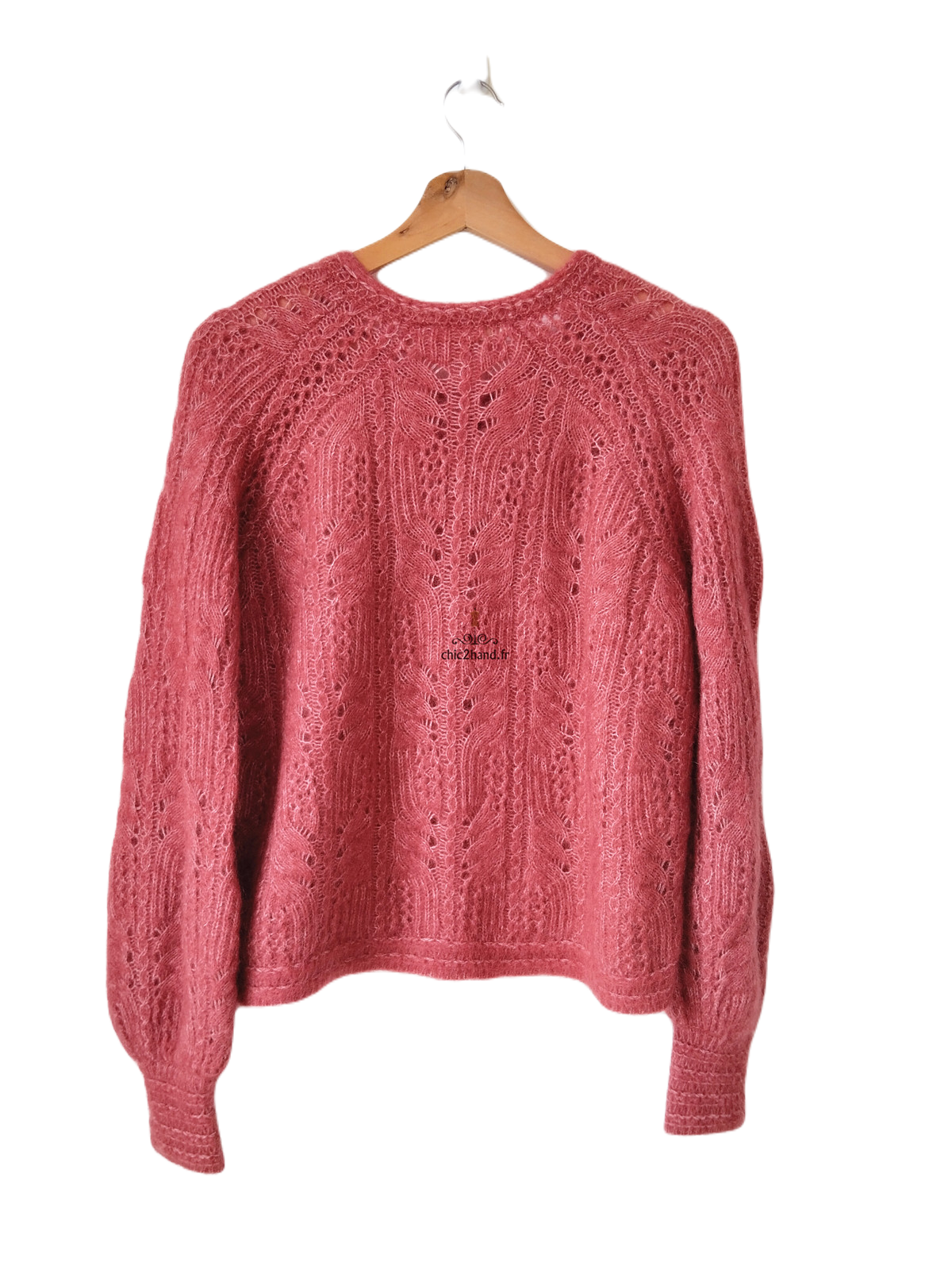 Gilet cardigan ajouré laine kid mohair Sézane S rose NEUF – Image 7